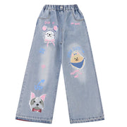 2024 Cartoon Fashion Pattern Jeans for Girl Loose Straight Denim Pants Lovely Print Kids Spring Autumn