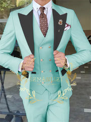 Latest Fashion 3 Pieces Sets Single Breasted Groommen Beige Groom Tuxedo Black Peak Lapel Men Suits Wedding Best Man Blazer