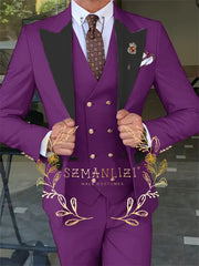 Latest Fashion 3 Pieces Sets Single Breasted Groommen Beige Groom Tuxedo Black Peak Lapel Men Suits Wedding Best Man Blazer