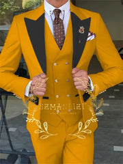 Latest Fashion 3 Pieces Sets Single Breasted Groommen Beige Groom Tuxedo Black Peak Lapel Men Suits Wedding Best Man Blazer