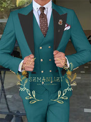 Latest Fashion 3 Pieces Sets Single Breasted Groommen Beige Groom Tuxedo Black Peak Lapel Men Suits Wedding Best Man Blazer