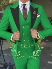 Latest Fashion 3 Pieces Sets Single Breasted Groommen Beige Groom Tuxedo Black Peak Lapel Men Suits Wedding Best Man Blazer