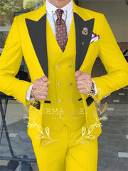 Latest Fashion 3 Pieces Sets Single Breasted Groommen Beige Groom Tuxedo Black Peak Lapel Men Suits Wedding Best Man Blazer