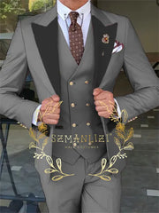 Latest Fashion 3 Pieces Sets Single Breasted Groommen Beige Groom Tuxedo Black Peak Lapel Men Suits Wedding Best Man Blazer