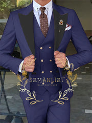 Latest Fashion 3 Pieces Sets Single Breasted Groommen Beige Groom Tuxedo Black Peak Lapel Men Suits Wedding Best Man Blazer