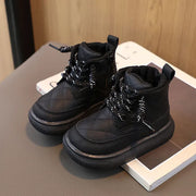 2024 Trend Fashion Winter Boots For Girls Korean Style PU Leather Children's Snow Boots Thick Warm Plush Shoes For Kids Faux Fur
