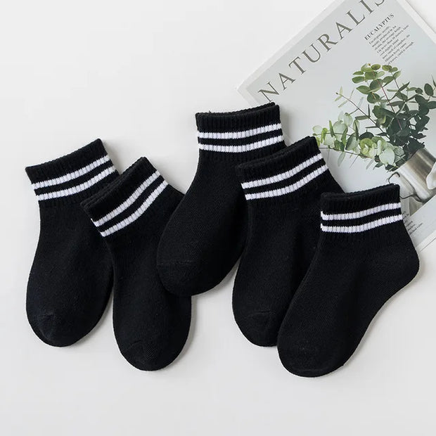 5 Pairs/Lot 2023 New Summer Children Socks Cotton Fashion Black White Gray For 1-12 Years Kids Teen Student Baby Girl Boy Socks