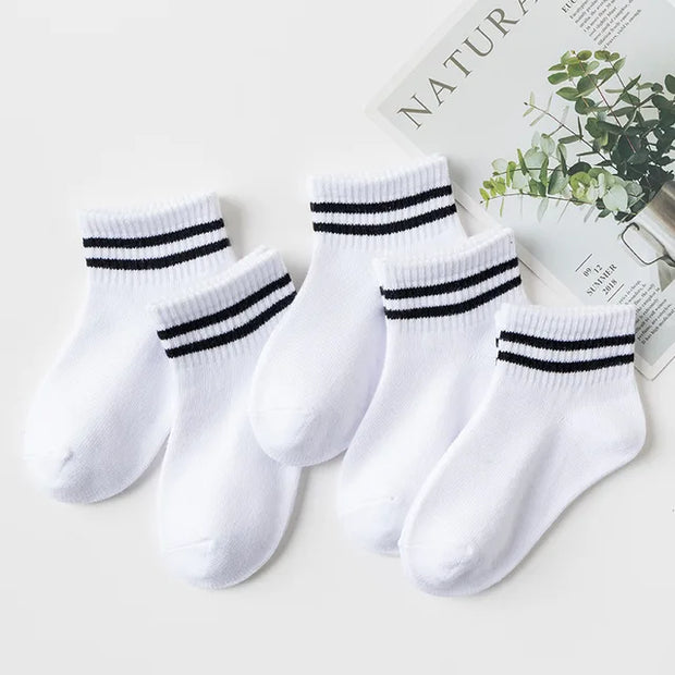 5 Pairs/Lot 2023 New Summer Children Socks Cotton Fashion Black White Gray For 1-12 Years Kids Teen Student Baby Girl Boy Socks