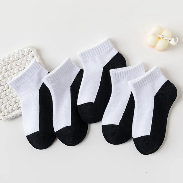 5 Pairs/Lot 2023 New Summer Children Socks Cotton Fashion Black White Gray For 1-12 Years Kids Teen Student Baby Girl Boy Socks