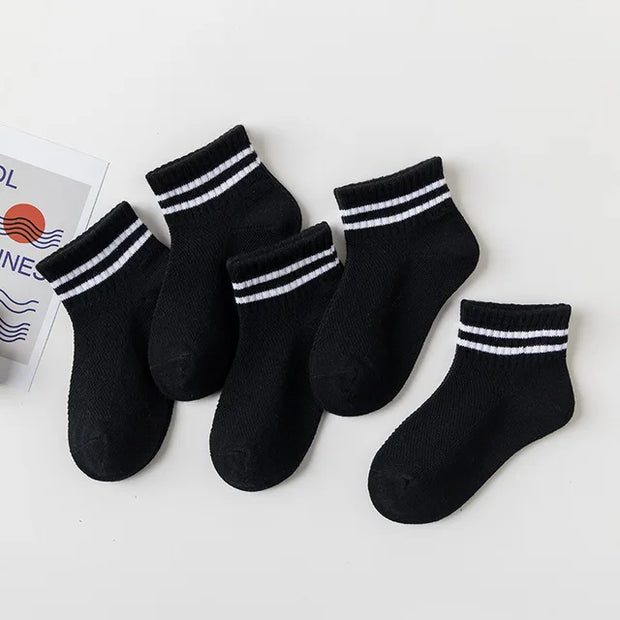 5 Pairs/Lot 2023 New Summer Children Socks Cotton Fashion Black White Gray For 1-12 Years Kids Teen Student Baby Girl Boy Socks