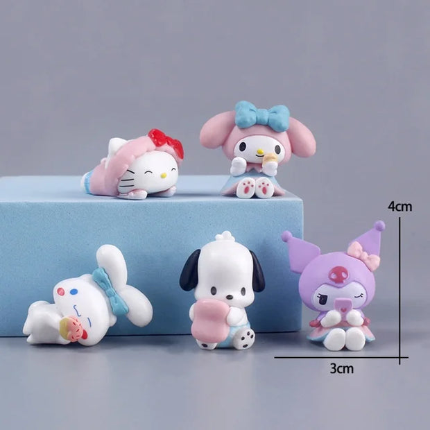 5style 5pcs Sanrio Figures Toys Kawaii Anime Cinnamoroll Kurumi My Melody Doll Decorative Ornament Children Christmas Gift