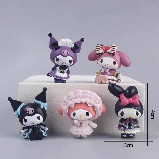5style 5pcs Sanrio Figures Toys Kawaii Anime Cinnamoroll Kurumi My Melody Doll Decorative Ornament Children Christmas Gift