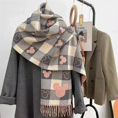 Cartoon Disney Women Scarf Cute Mickey Figure Cashmere Scarf Fashion Girls Winter Warm Soft Scarf Christmas Kawaii Holiday Gifts
