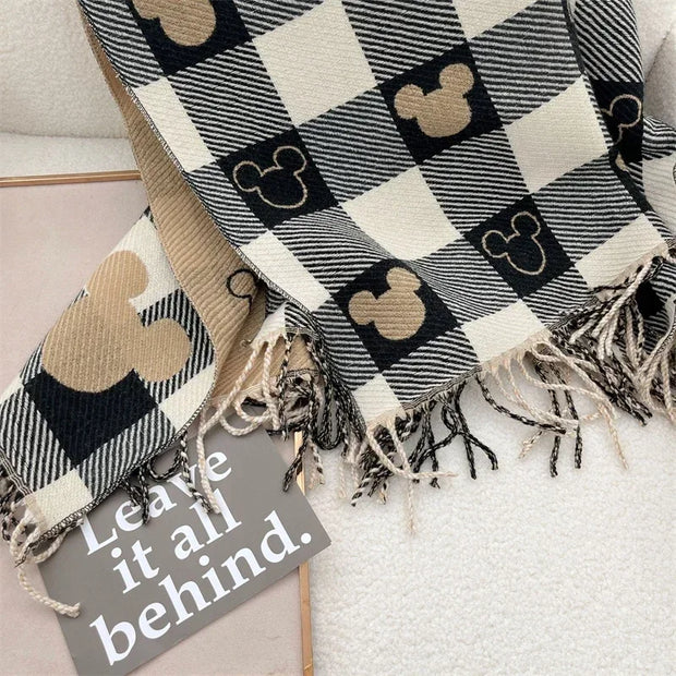 Cartoon Disney Women Scarf Cute Mickey Figure Cashmere Scarf Fashion Girls Winter Warm Soft Scarf Christmas Kawaii Holiday Gifts