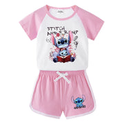 Children Summer Cartoon Sets Toddler Boy Girl Stitch  Printing Cotton T-shirts and Shorts 2pcs Set Kids Casual Tracksuits Suits