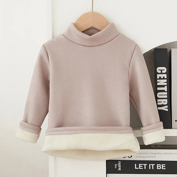 Children's Bottom Shirt Autumn/Winter New Warm T-shirt with Bottom for Men and Women Baby Plush Thickened Clothes