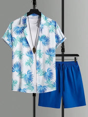 Coconut Tree Print Men's Short Sleeve Shirt And Beach Shorts Set Summer Everyday Men's Casual Shirt Hawaiian Style Men's Shorts