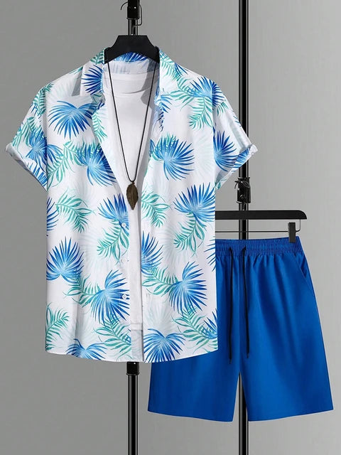 Coconut Tree Print Men's Short Sleeve Shirt And Beach Shorts Set Summer Everyday Men's Casual Shirt Hawaiian Style Men's Shorts