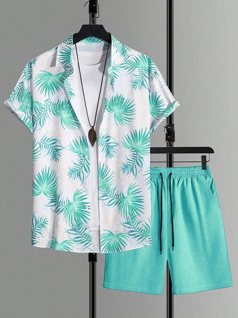 Coconut Tree Print Men's Short Sleeve Shirt And Beach Shorts Set Summer Everyday Men's Casual Shirt Hawaiian Style Men's Shorts