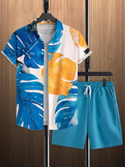 Coconut Tree Print Men's Short Sleeve Shirt And Beach Shorts Set Summer Everyday Men's Casual Shirt Hawaiian Style Men's Shorts