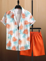 Coconut Tree Print Men's Short Sleeve Shirt And Beach Shorts Set Summer Everyday Men's Casual Shirt Hawaiian Style Men's Shorts