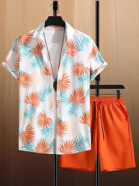 Coconut Tree Print Men's Short Sleeve Shirt And Beach Shorts Set Summer Everyday Men's Casual Shirt Hawaiian Style Men's Shorts