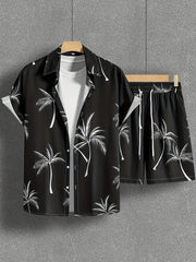 Coconut Tree Print Men's Short Sleeve Shirt And Beach Shorts Set Summer Everyday Men's Casual Shirt Hawaiian Style Men's Shorts