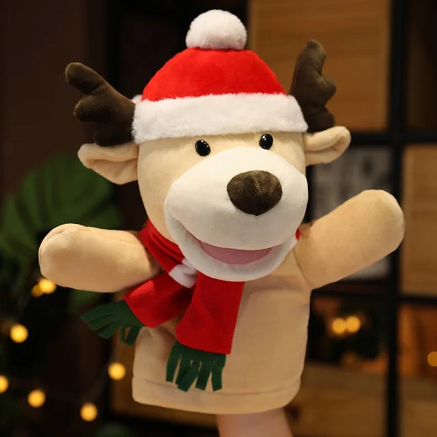 Cute Christmas Hand Puppets Cartoon Plush Toy Santa Claus Elk Snowman Penguin Telling Story Early Education Toy