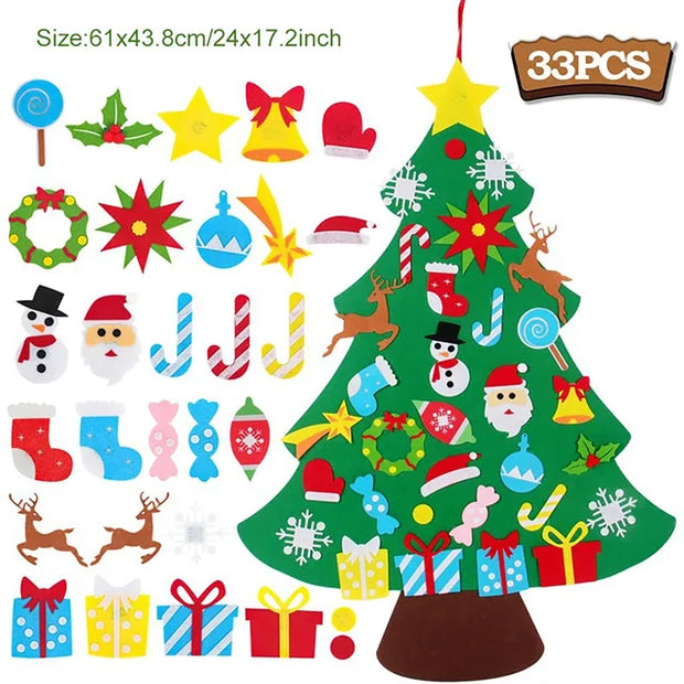 DIY Felt Christmas Tree 2024 Merry Christmas Decorations for Home Navidad Xmas Tree with Light Christmas Ornaments New Year Gift