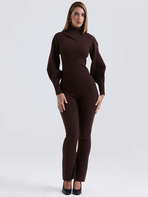 Mozision Casual Knit Sweater Two Piece Set Women Fashion Long Sleeve Pullovers Sweater And Pants Autumn Winter New Knited Sets
