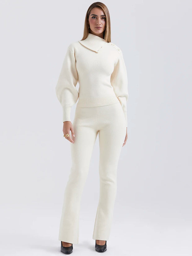 Mozision Casual Knit Sweater Two Piece Set Women Fashion Long Sleeve Pullovers Sweater And Pants Autumn Winter New Knited Sets