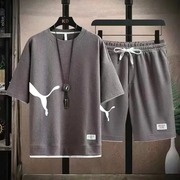 New Korean Summer  Men's Tracksuit Short Sleeve T-shirts And Sports fashion Casual Outfits Joggers Sets Training beach wear