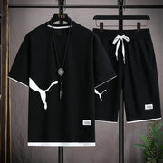 New Korean Summer  Men's Tracksuit Short Sleeve T-shirts And Sports fashion Casual Outfits Joggers Sets Training beach wear