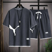 New Korean Summer  Men's Tracksuit Short Sleeve T-shirts And Sports fashion Casual Outfits Joggers Sets Training beach wear
