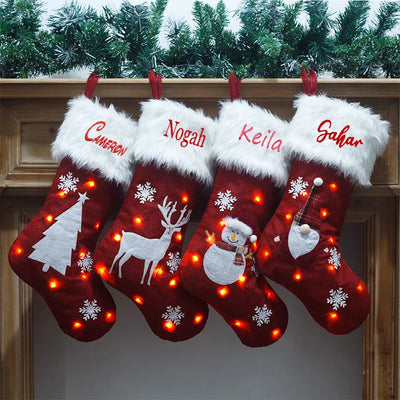 New Personalized Name Christmas Decorations with Lights Custom Name Christmas Socks Children's Holiday Gifts Bag