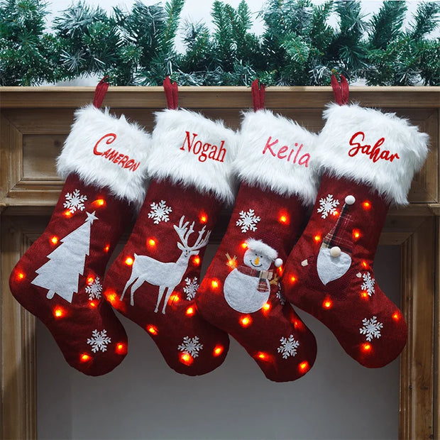 New Personalized Name Christmas Decorations with Lights Custom Name Christmas Socks Children's Holiday Gifts Bag