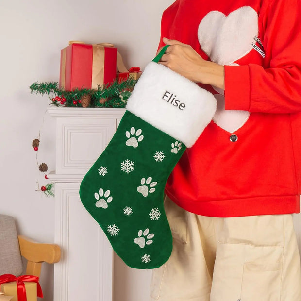Personalized Dog Christmas Stocking, Customized Christmas Ctockings with Name Paw & Bone Shape Dog Cat Stocking