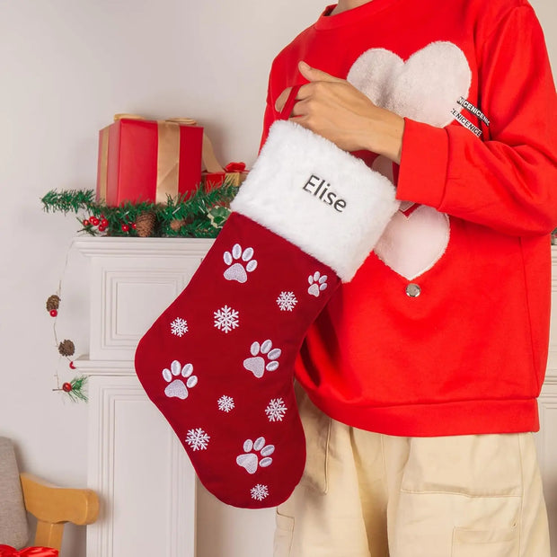 Personalized Dog Christmas Stocking, Customized Christmas Ctockings with Name Paw & Bone Shape Dog Cat Stocking