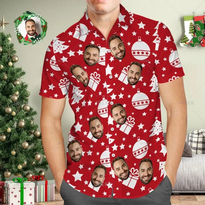 Small Size Men's Fashion 3D Custom Faces Santa Xmas Print Shirts Happy Christmas Graphic Shirts & Blouses Kid Short Shirts Tops