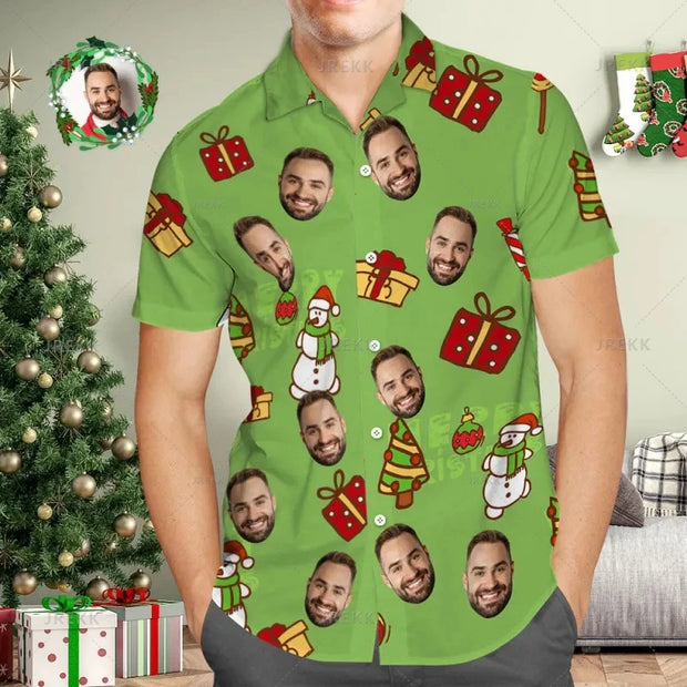 Small Size Men's Fashion 3D Custom Faces Santa Xmas Print Shirts Happy Christmas Graphic Shirts & Blouses Kid Short Shirts Tops