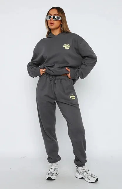 Spring, autumn and winter new women's suit fashion sports long sleeve pullover hooded sweatshirt set