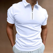 Summer men's polo shirt solid color short-sleeved lapel zipper T-shirt casual fitted top European men's wear