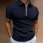 Summer men's polo shirt solid color short-sleeved lapel zipper T-shirt casual fitted top European men's wear