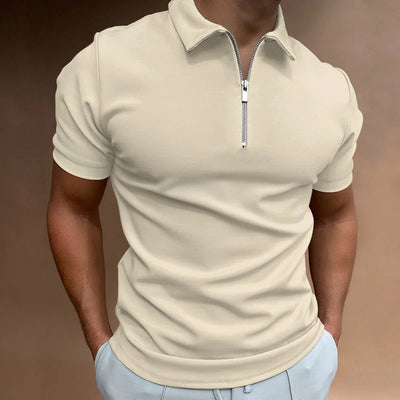 Summer men's polo shirt solid color short-sleeved lapel zipper T-shirt casual fitted top European men's wear