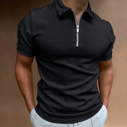 Summer men's polo shirt solid color short-sleeved lapel zipper T-shirt casual fitted top European men's wear