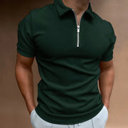 Summer men's polo shirt solid color short-sleeved lapel zipper T-shirt casual fitted top European men's wear