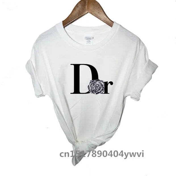 Women's casual printed loose T-shirt, spring and summer short sleeved minimalist top, 2024 fashionable clothing trend, women's t