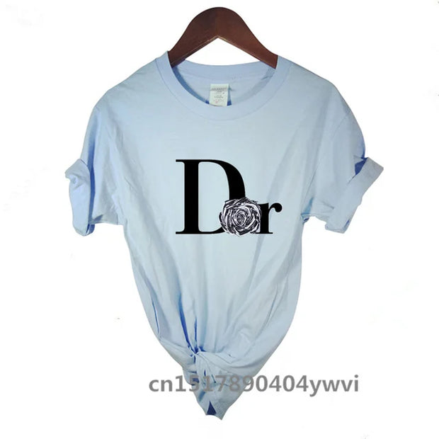 Women's casual printed loose T-shirt, spring and summer short sleeved minimalist top, 2024 fashionable clothing trend, women's t