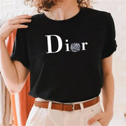 Women's casual printed loose T-shirt, spring and summer short sleeved minimalist top, 2024 fashionable clothing trend, women's t
