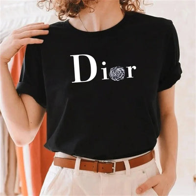 Women's casual printed loose T-shirt, spring and summer short sleeved minimalist top, 2024 fashionable clothing trend, women's t